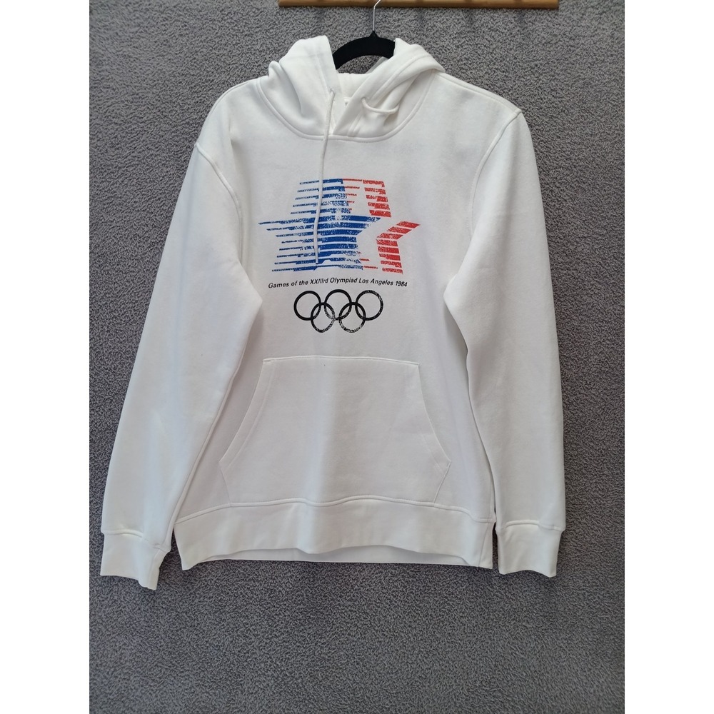 Vintage Olympic LA 1984 Hoodie White Heritage Graphic Pullover Size‎ M